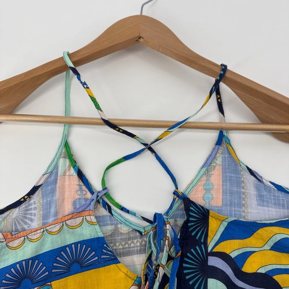 By Anthropologie Postcard Womens Small Blue Tropical Print Coverup Mini Dress - Picture 4 of 9